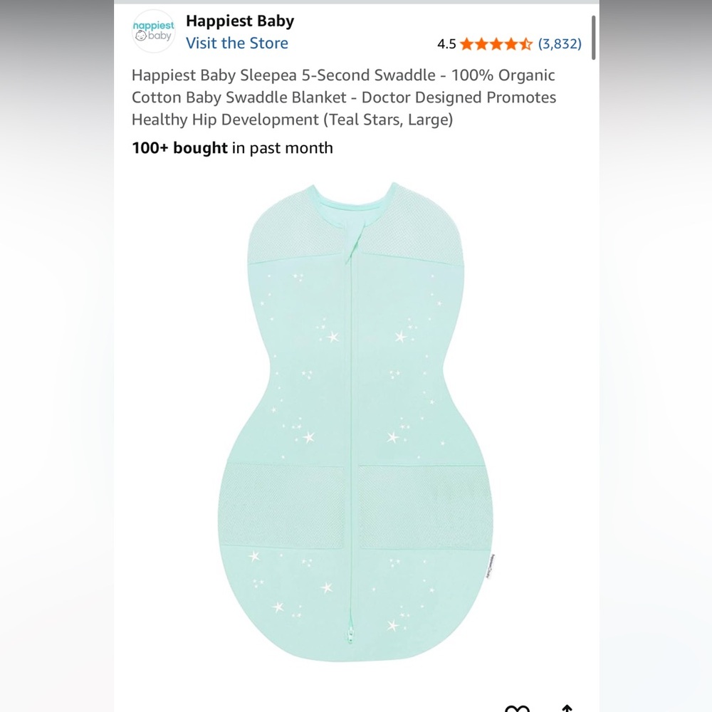 Happiest Baby Transition Swaddle in Teal w/ White Stars